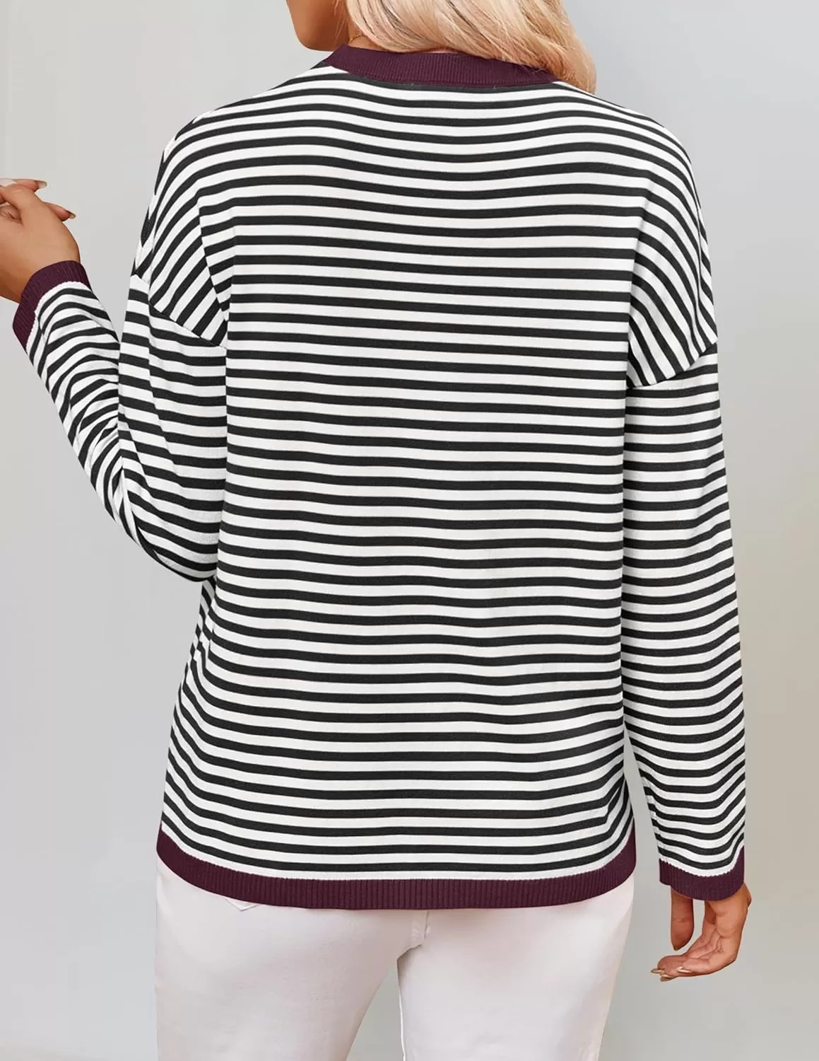imageZESICA Womens 2024 Fall Striped Sweaters Long Sleeve Crew Neck Shirts Color Block Lightweight Pullover TopsDim