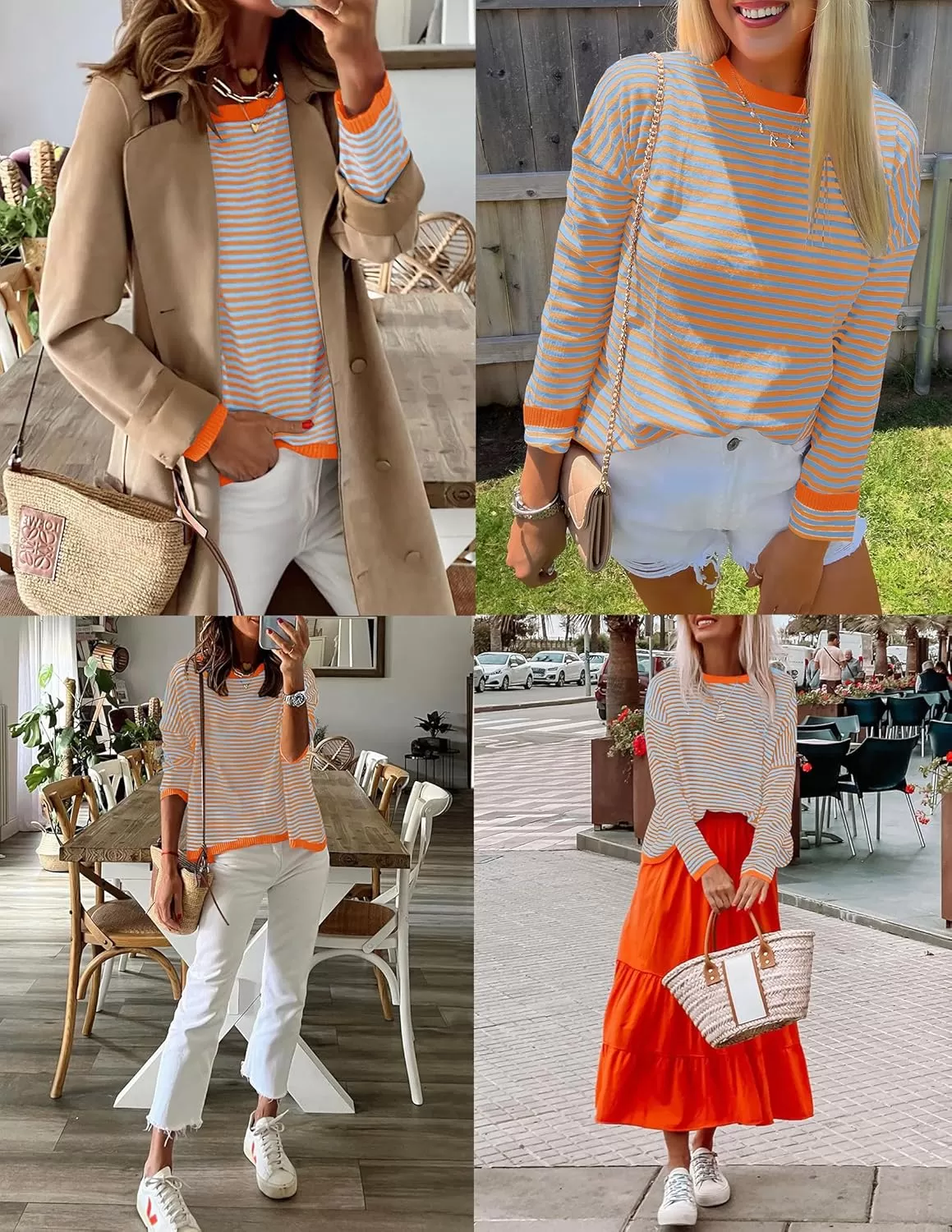 imageZESICA Womens 2024 Fall Striped Sweaters Long Sleeve Crew Neck Shirts Color Block Lightweight Pullover TopsLavender