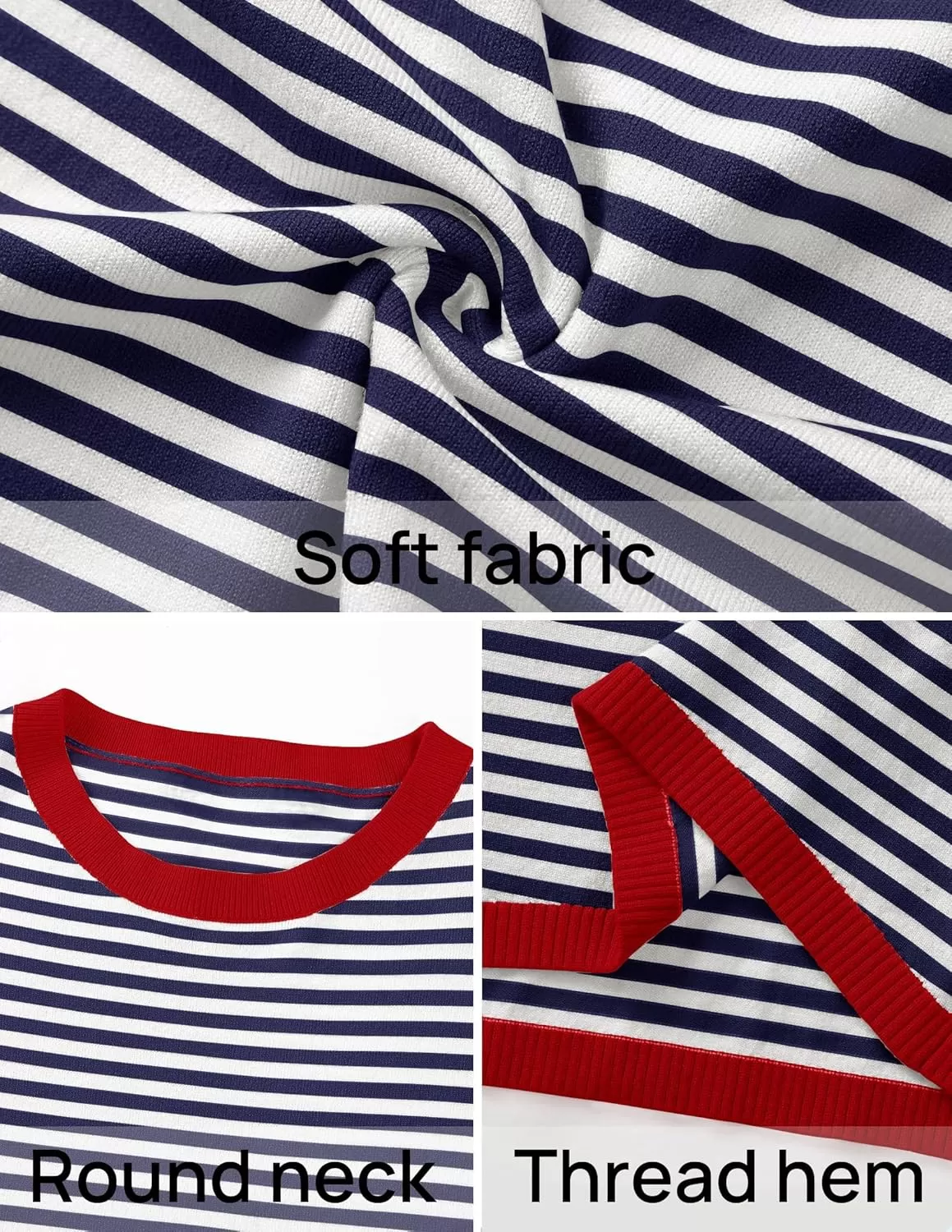 imageZESICA Womens 2024 Fall Striped Sweaters Long Sleeve Crew Neck Shirts Color Block Lightweight Pullover TopsNavy