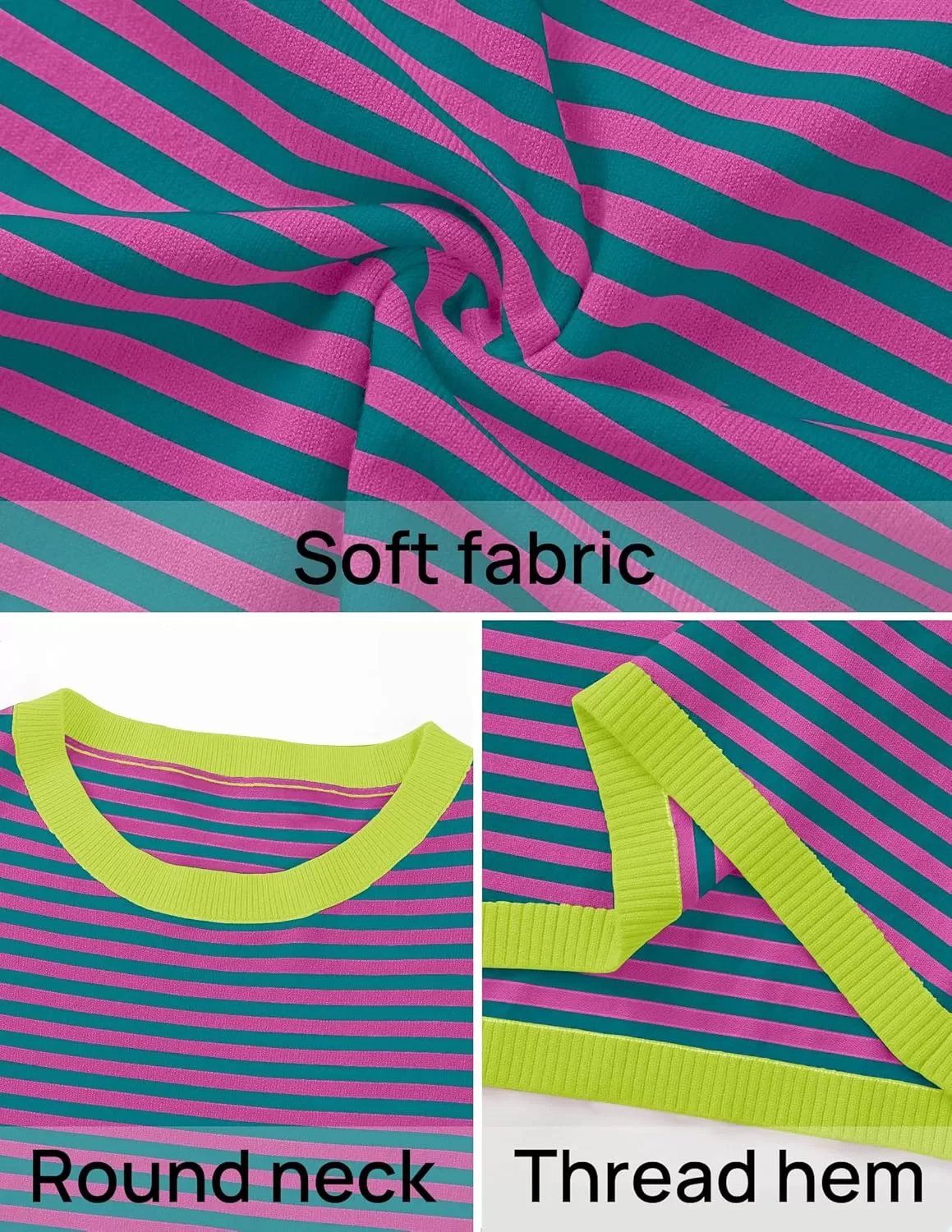 imageZESICA Womens 2024 Fall Striped Sweaters Long Sleeve Crew Neck Shirts Color Block Lightweight Pullover TopsPinkgreen