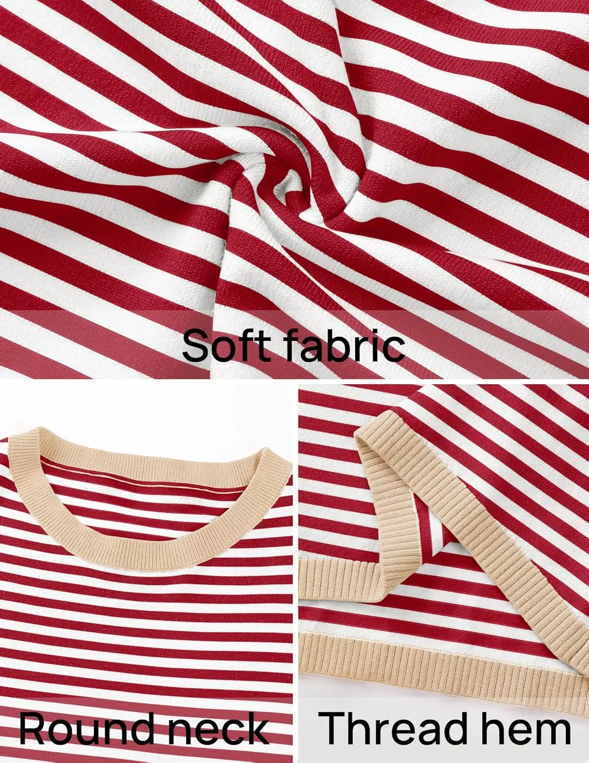 imageZESICA Womens 2024 Fall Striped Sweaters Long Sleeve Crew Neck Shirts Color Block Lightweight Pullover TopsRed