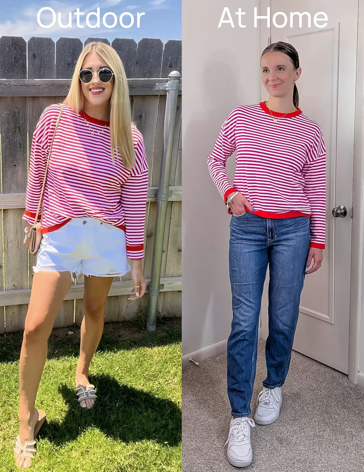 imageZESICA Womens 2024 Fall Striped Sweaters Long Sleeve Crew Neck Shirts Color Block Lightweight Pullover TopsRose