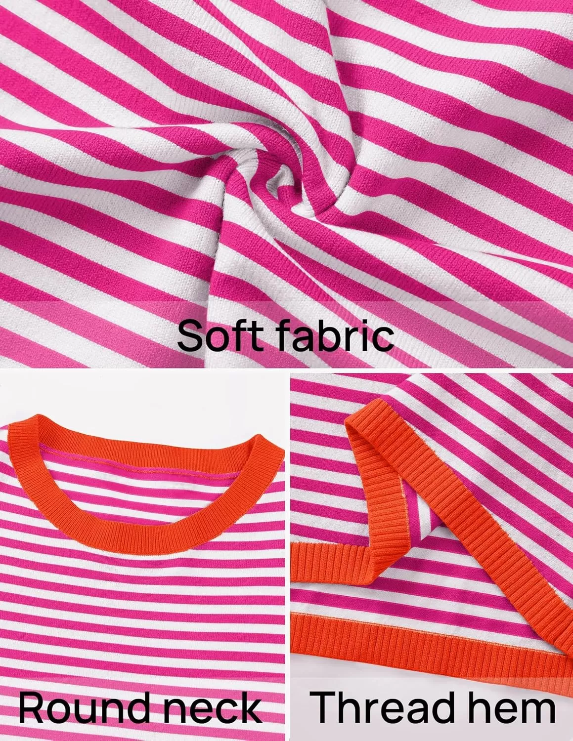 imageZESICA Womens 2024 Fall Striped Sweaters Long Sleeve Crew Neck Shirts Color Block Lightweight Pullover TopsRose