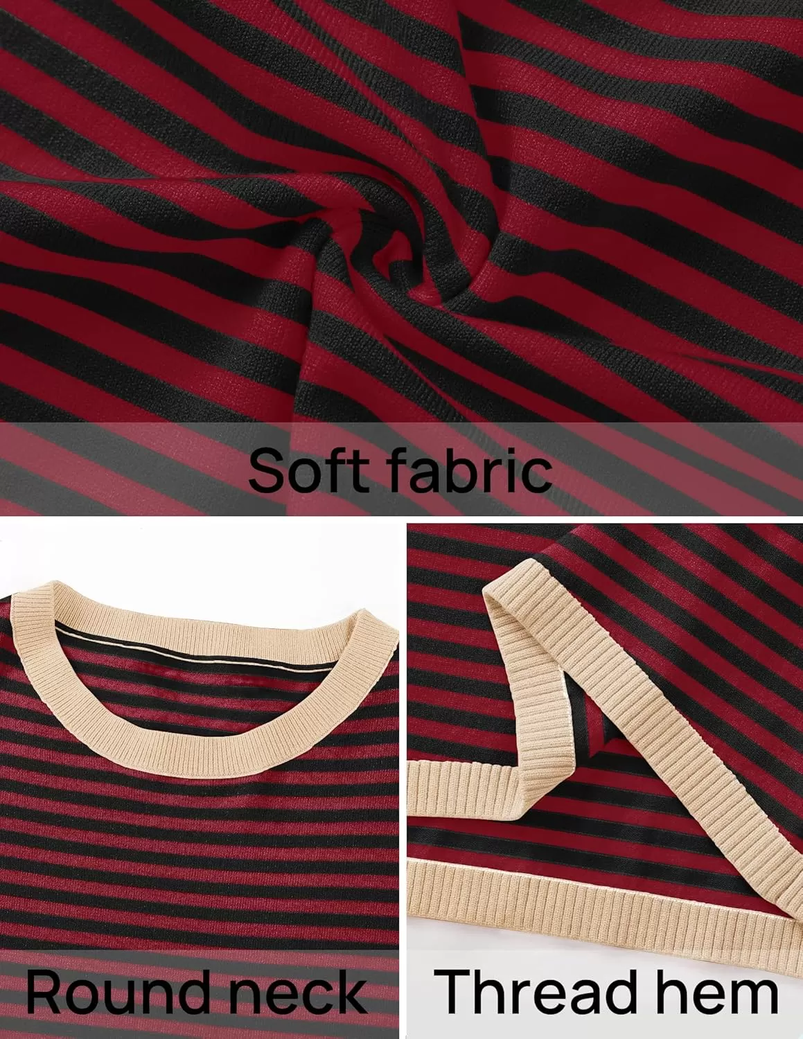imageZESICA Womens 2024 Fall Striped Sweaters Long Sleeve Crew Neck Shirts Color Block Lightweight Pullover TopsWineblack
