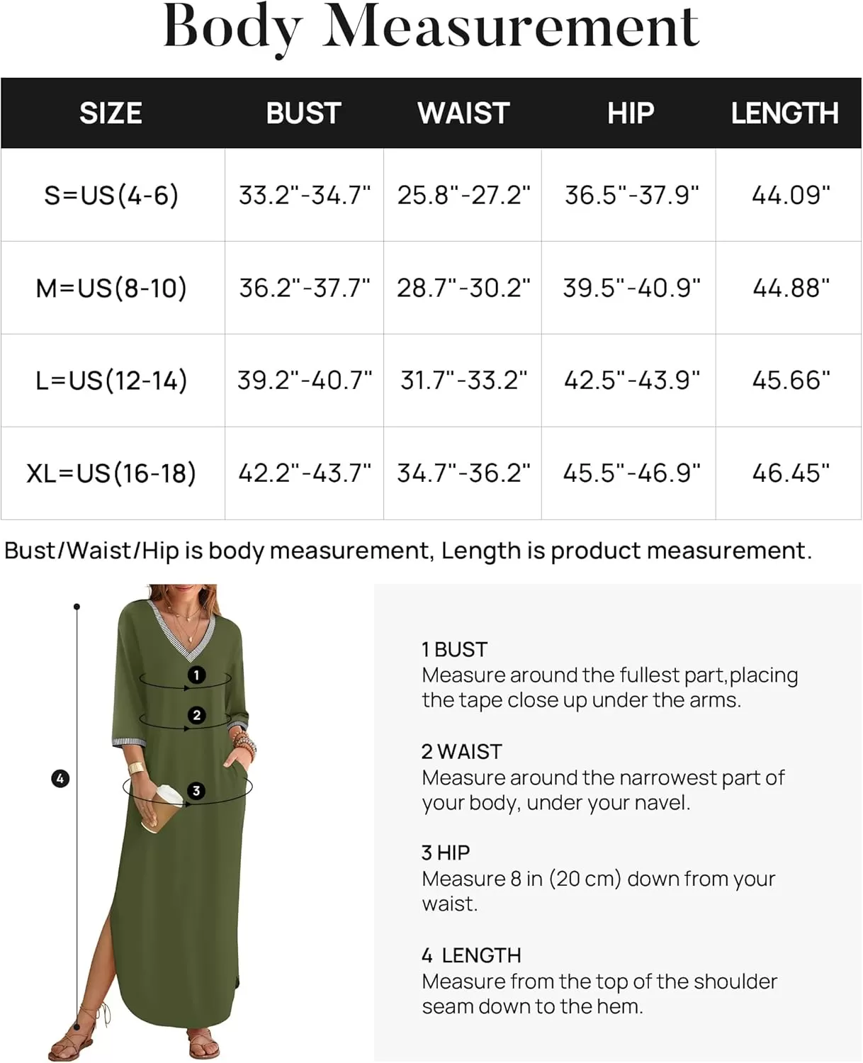 imageZESICA Womens Dresses 2024 Causal 34 Sleeve V Neck Loose Fit Split Beach Long Maxi Dress with PocketsArmygreen