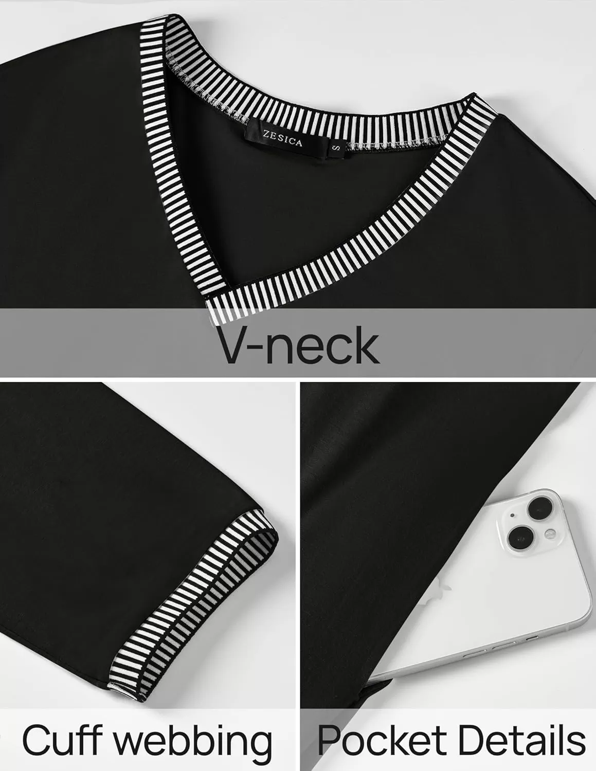 imageZESICA Womens Dresses 2024 Causal 34 Sleeve V Neck Loose Fit Split Beach Long Maxi Dress with PocketsBlack
