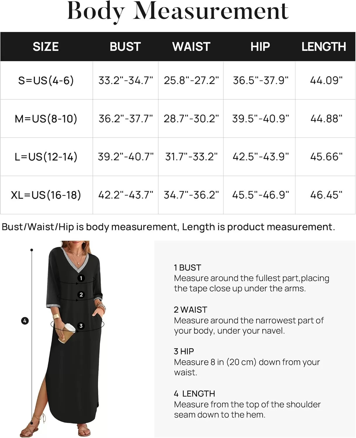 imageZESICA Womens Dresses 2024 Causal 34 Sleeve V Neck Loose Fit Split Beach Long Maxi Dress with PocketsBlack