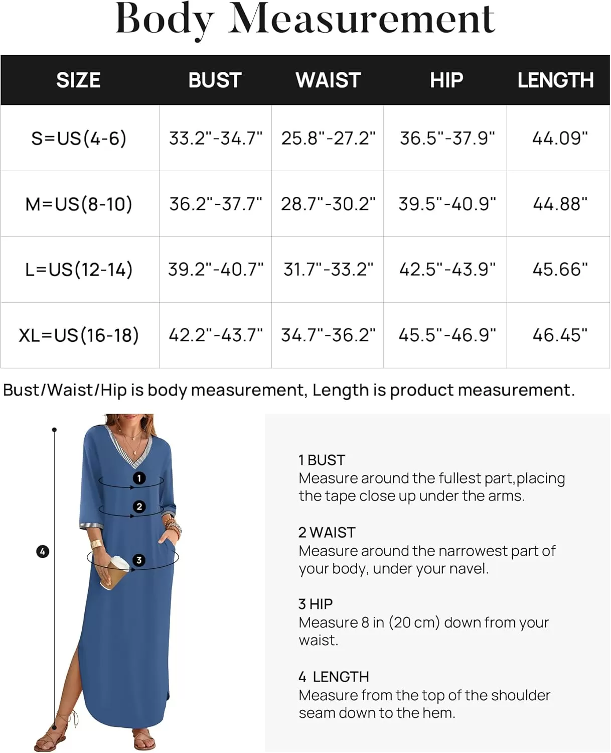 imageZESICA Womens Dresses 2024 Causal 34 Sleeve V Neck Loose Fit Split Beach Long Maxi Dress with PocketsDustyblue