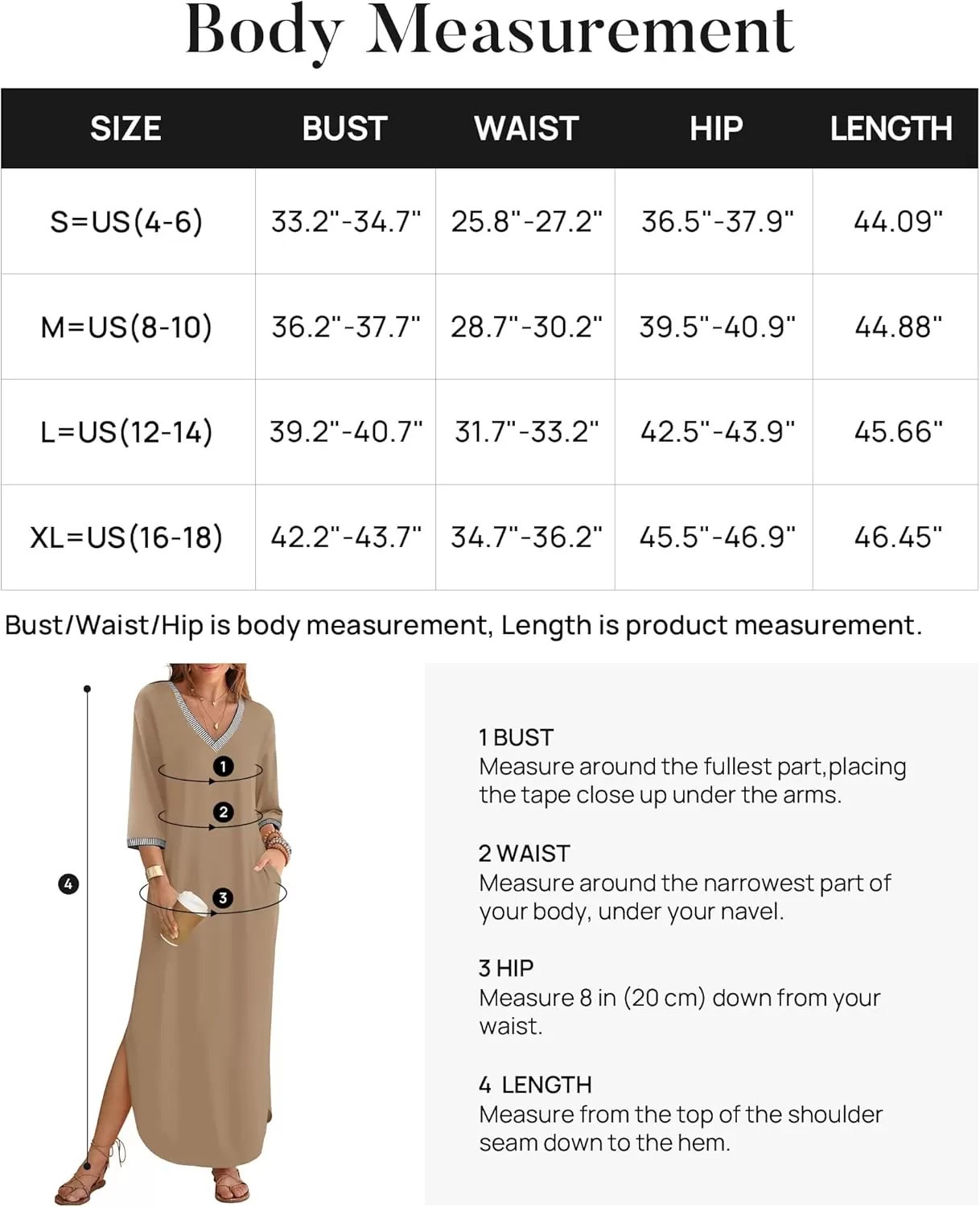 imageZESICA Womens Dresses 2024 Causal 34 Sleeve V Neck Loose Fit Split Beach Long Maxi Dress with PocketsKhaki