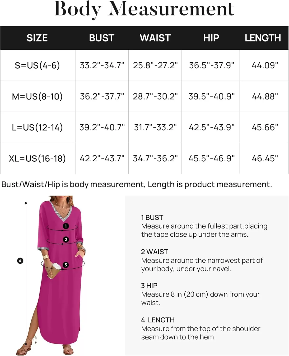imageZESICA Womens Dresses 2024 Causal 34 Sleeve V Neck Loose Fit Split Beach Long Maxi Dress with PocketsMagenta