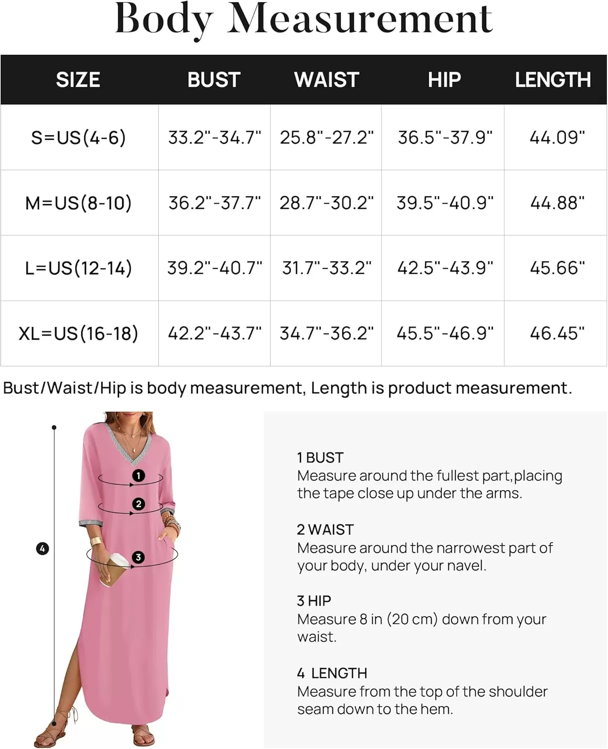 imageZESICA Womens Dresses 2024 Causal 34 Sleeve V Neck Loose Fit Split Beach Long Maxi Dress with PocketsPink