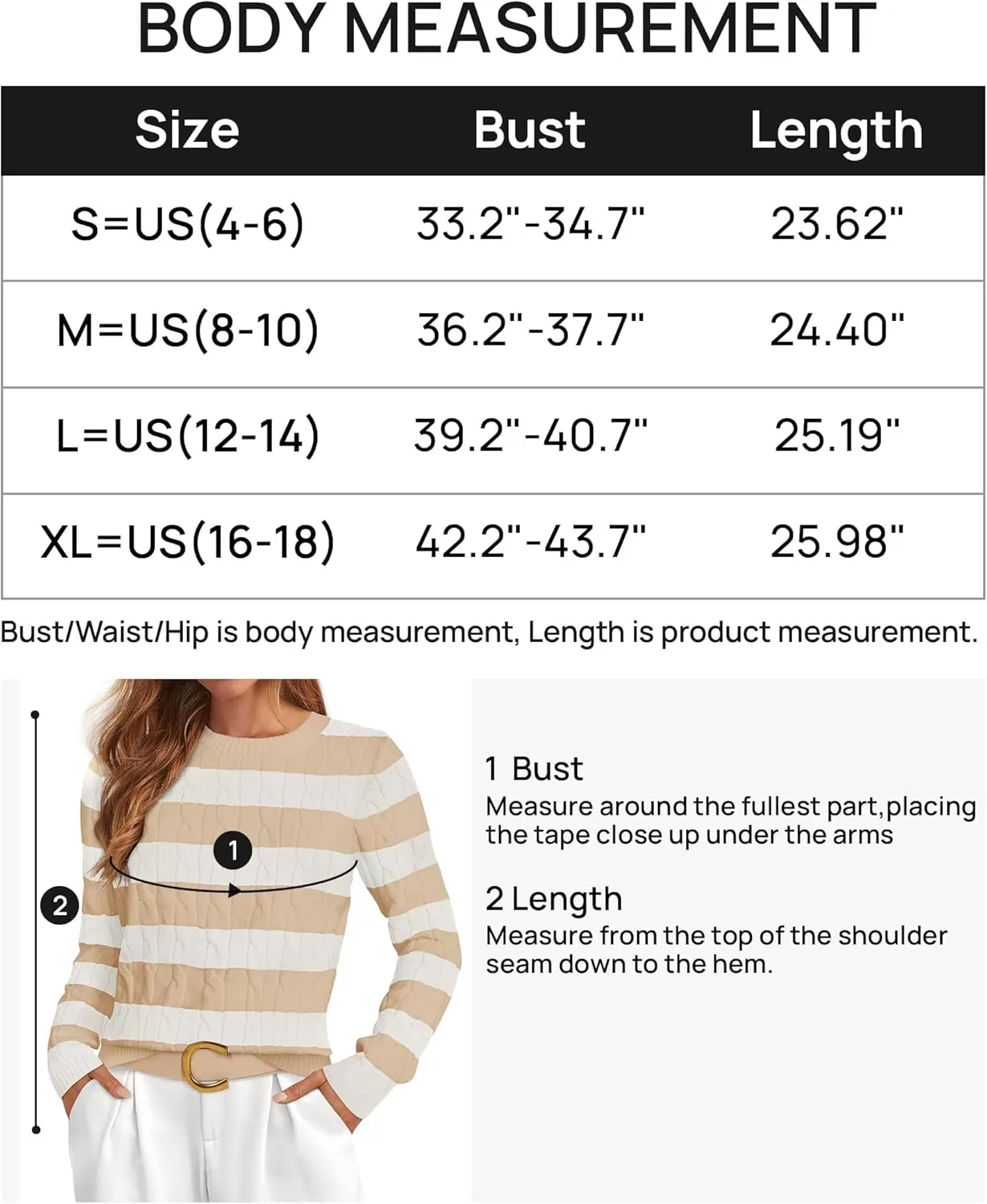 imageZESICA Womens Sweaters Fall Winter Casual Striped Long Sleeve Crew Neck Cable Knit Loose Chunky Pullover SweaterApricot