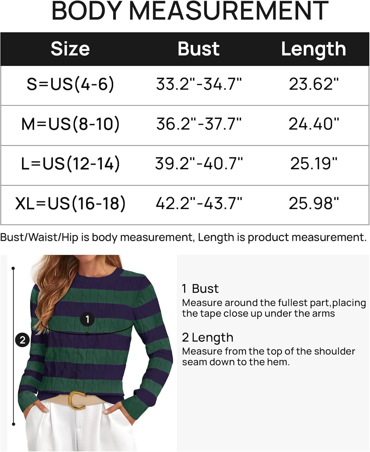 imageZESICA Womens Sweaters Fall Winter Casual Striped Long Sleeve Crew Neck Cable Knit Loose Chunky Pullover SweaterDark Green