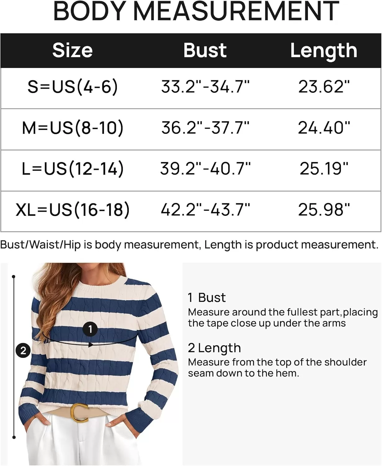imageZESICA Womens Sweaters Fall Winter Casual Striped Long Sleeve Crew Neck Cable Knit Loose Chunky Pullover SweaterDusty Blue