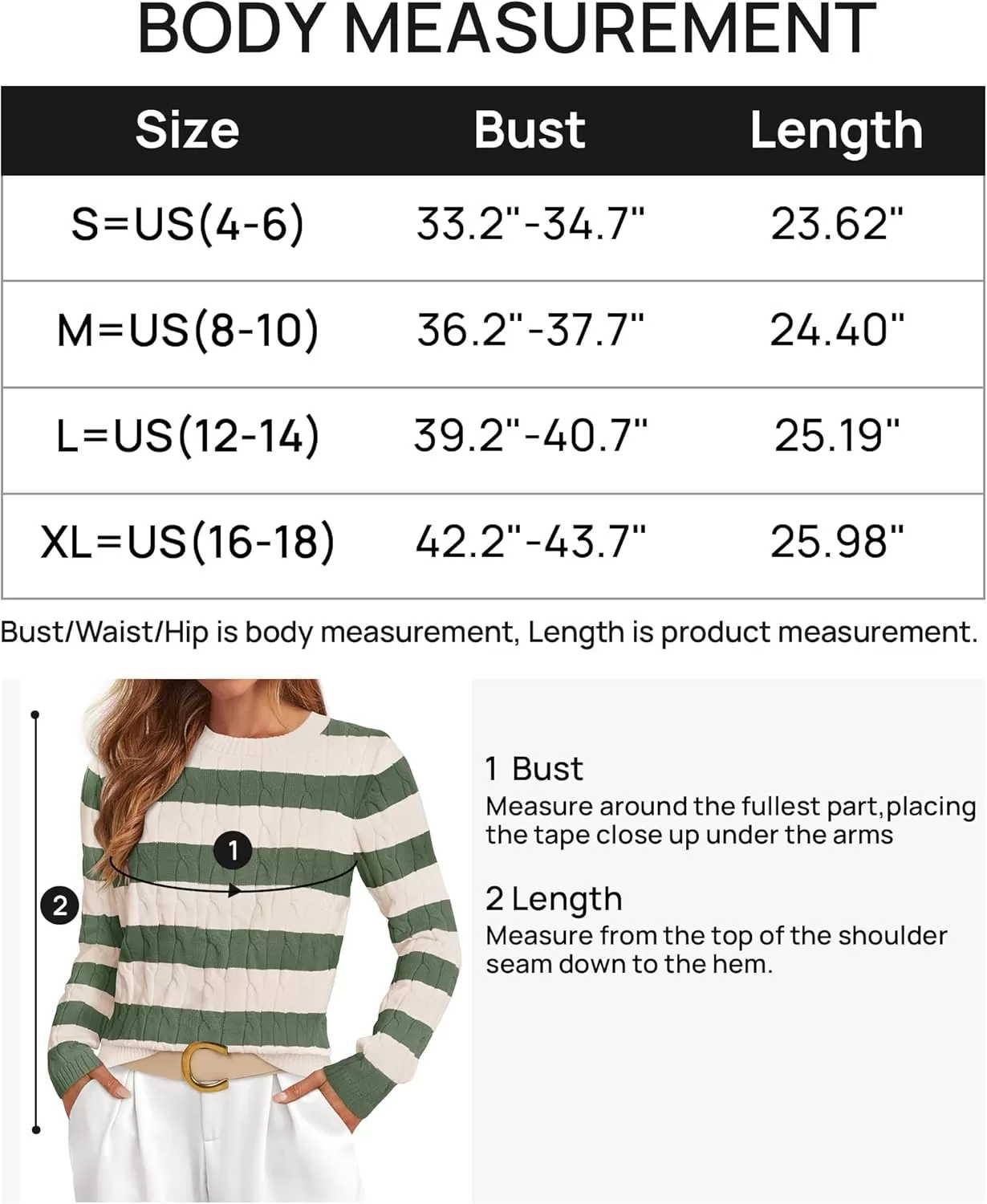 imageZESICA Womens Sweaters Fall Winter Casual Striped Long Sleeve Crew Neck Cable Knit Loose Chunky Pullover SweaterGreen