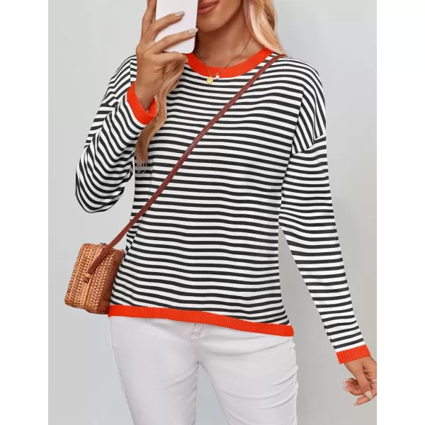 imageZESICA Womens 2024 Fall Striped Sweaters Long Sleeve Crew Neck Shirts Color Block Lightweight Pullover TopsBlack