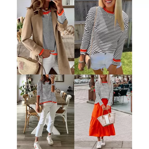 imageZESICA Womens 2024 Fall Striped Sweaters Long Sleeve Crew Neck Shirts Color Block Lightweight Pullover TopsBlack