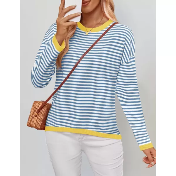 imageZESICA Womens 2024 Fall Striped Sweaters Long Sleeve Crew Neck Shirts Color Block Lightweight Pullover TopsBlue