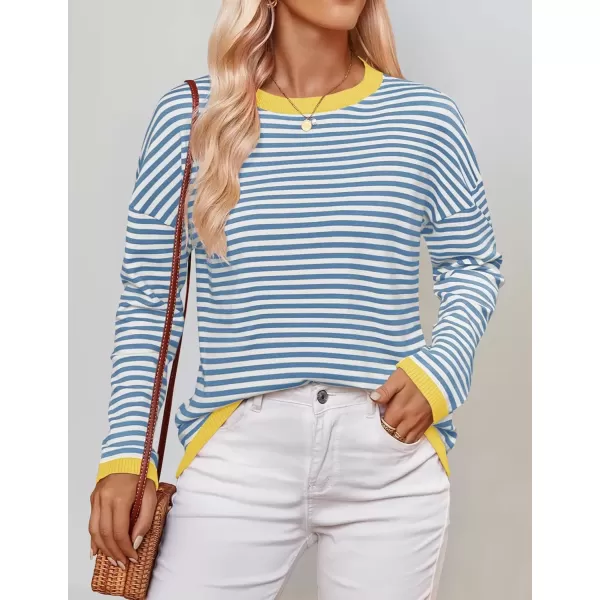 imageZESICA Womens 2024 Fall Striped Sweaters Long Sleeve Crew Neck Shirts Color Block Lightweight Pullover TopsBlue