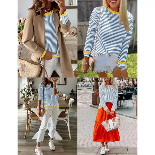 imageZESICA Womens 2024 Fall Striped Sweaters Long Sleeve Crew Neck Shirts Color Block Lightweight Pullover TopsBlue