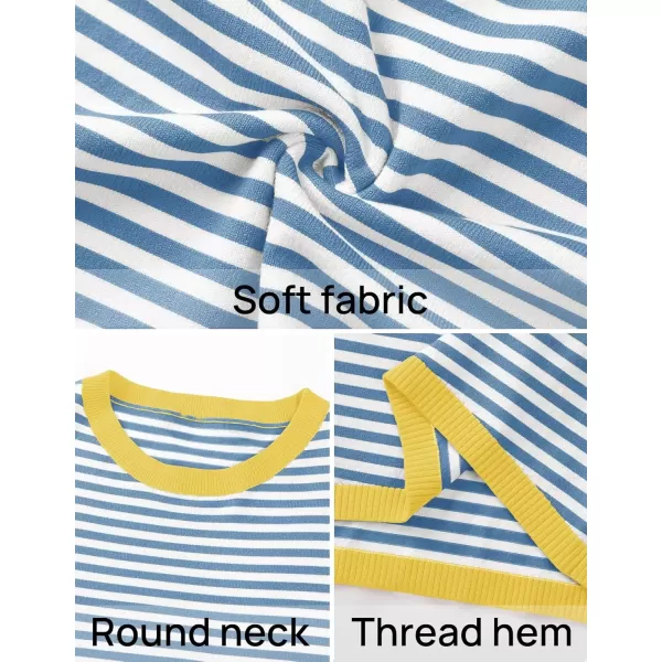 imageZESICA Womens 2024 Fall Striped Sweaters Long Sleeve Crew Neck Shirts Color Block Lightweight Pullover TopsBlue