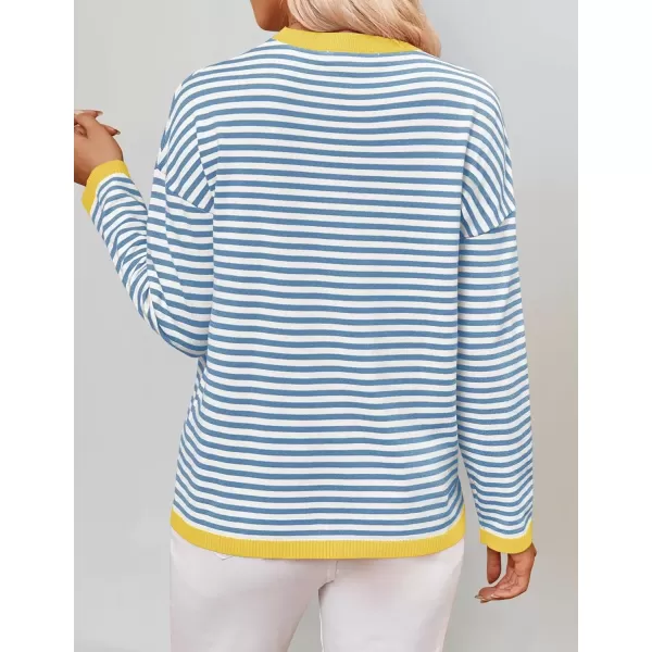 imageZESICA Womens 2024 Fall Striped Sweaters Long Sleeve Crew Neck Shirts Color Block Lightweight Pullover TopsBlue