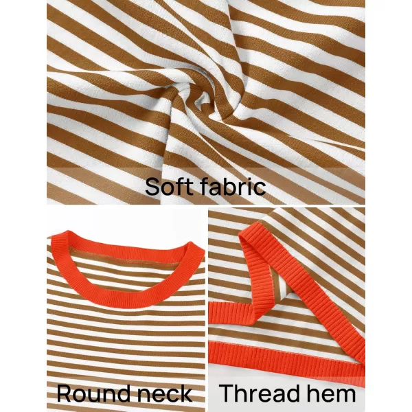 imageZESICA Womens 2024 Fall Striped Sweaters Long Sleeve Crew Neck Shirts Color Block Lightweight Pullover TopsBrown