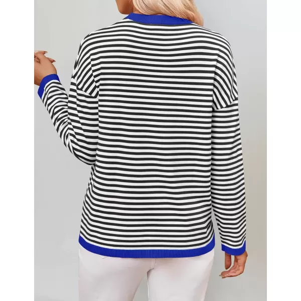 imageZESICA Womens 2024 Fall Striped Sweaters Long Sleeve Crew Neck Shirts Color Block Lightweight Pullover TopsCarbon Black