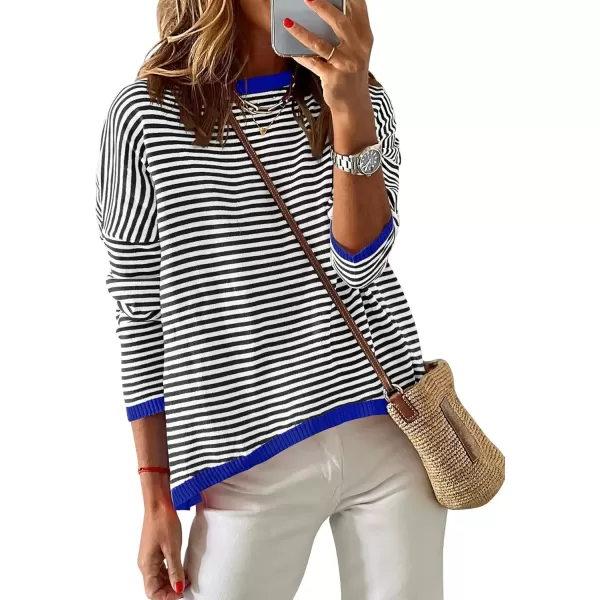 imageZESICA Womens 2024 Fall Striped Sweaters Long Sleeve Crew Neck Shirts Color Block Lightweight Pullover TopsCarbon Black