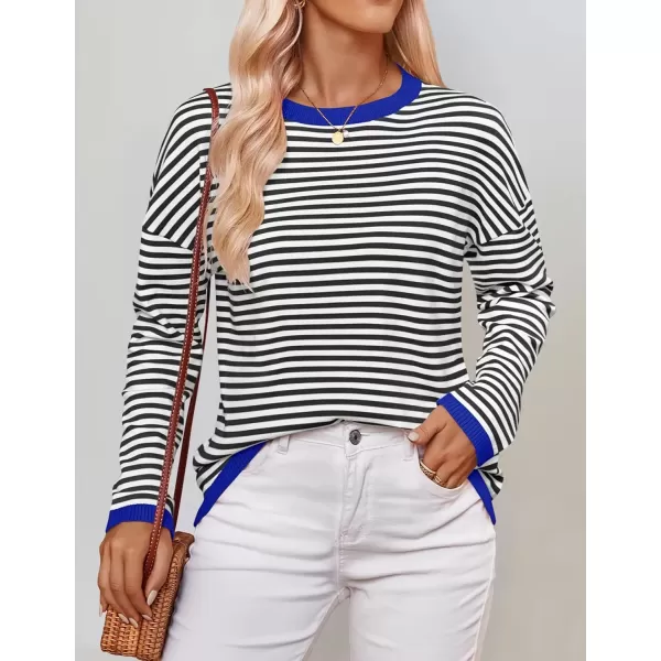 imageZESICA Womens 2024 Fall Striped Sweaters Long Sleeve Crew Neck Shirts Color Block Lightweight Pullover TopsCarbon Black