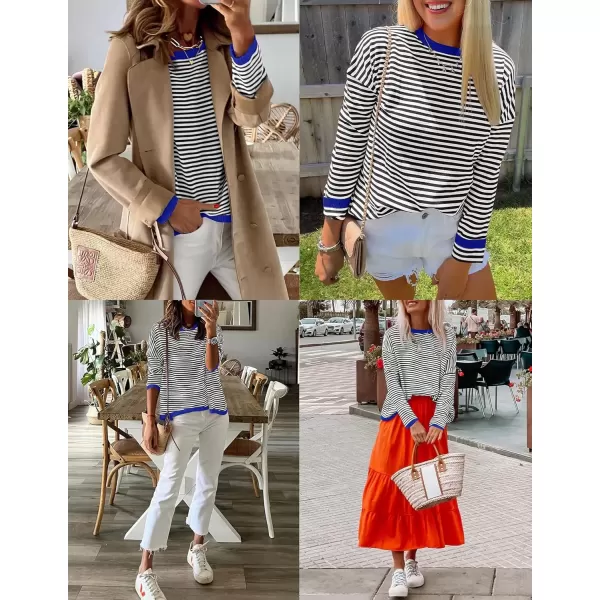 imageZESICA Womens 2024 Fall Striped Sweaters Long Sleeve Crew Neck Shirts Color Block Lightweight Pullover TopsCarbon Black