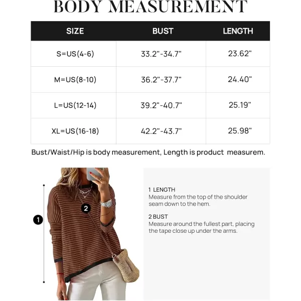 imageZESICA Womens 2024 Fall Striped Sweaters Long Sleeve Crew Neck Shirts Color Block Lightweight Pullover TopsCoffee