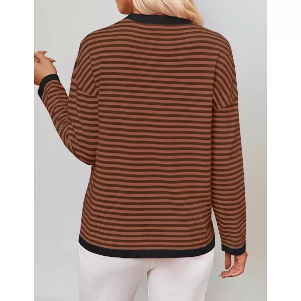 imageZESICA Womens 2024 Fall Striped Sweaters Long Sleeve Crew Neck Shirts Color Block Lightweight Pullover TopsCoffee