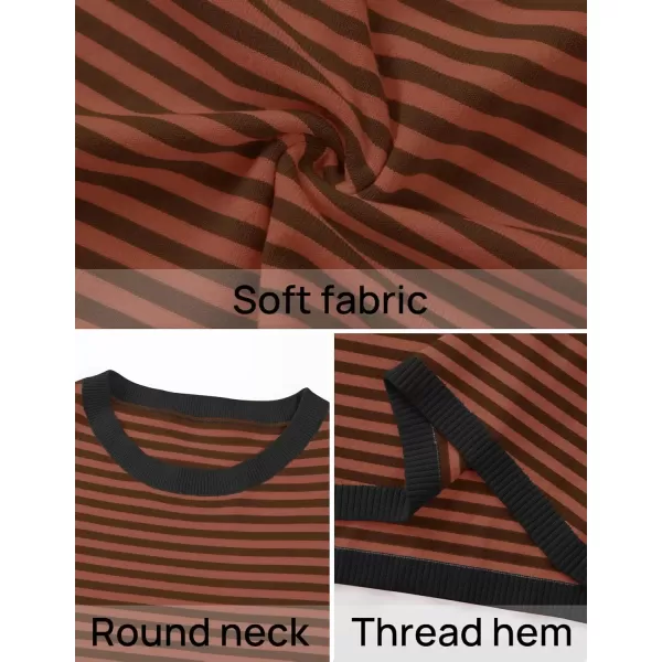 imageZESICA Womens 2024 Fall Striped Sweaters Long Sleeve Crew Neck Shirts Color Block Lightweight Pullover TopsCoffee