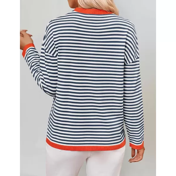 imageZESICA Womens 2024 Fall Striped Sweaters Long Sleeve Crew Neck Shirts Color Block Lightweight Pullover TopsDark Blue