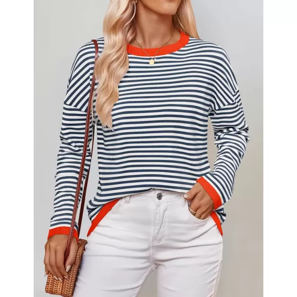 imageZESICA Womens 2024 Fall Striped Sweaters Long Sleeve Crew Neck Shirts Color Block Lightweight Pullover TopsDark Blue