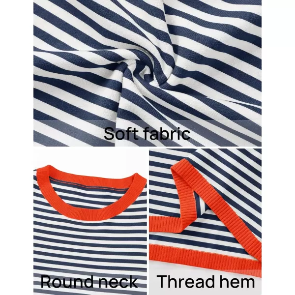 imageZESICA Womens 2024 Fall Striped Sweaters Long Sleeve Crew Neck Shirts Color Block Lightweight Pullover TopsDark Blue