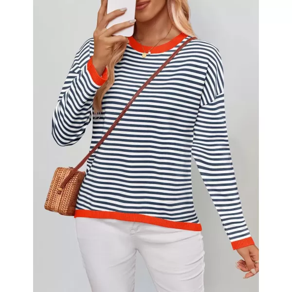 imageZESICA Womens 2024 Fall Striped Sweaters Long Sleeve Crew Neck Shirts Color Block Lightweight Pullover TopsDark Blue
