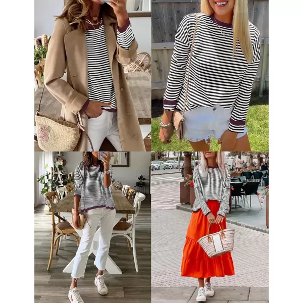 imageZESICA Womens 2024 Fall Striped Sweaters Long Sleeve Crew Neck Shirts Color Block Lightweight Pullover TopsDim