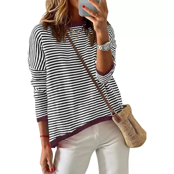 imageZESICA Womens 2024 Fall Striped Sweaters Long Sleeve Crew Neck Shirts Color Block Lightweight Pullover TopsDim