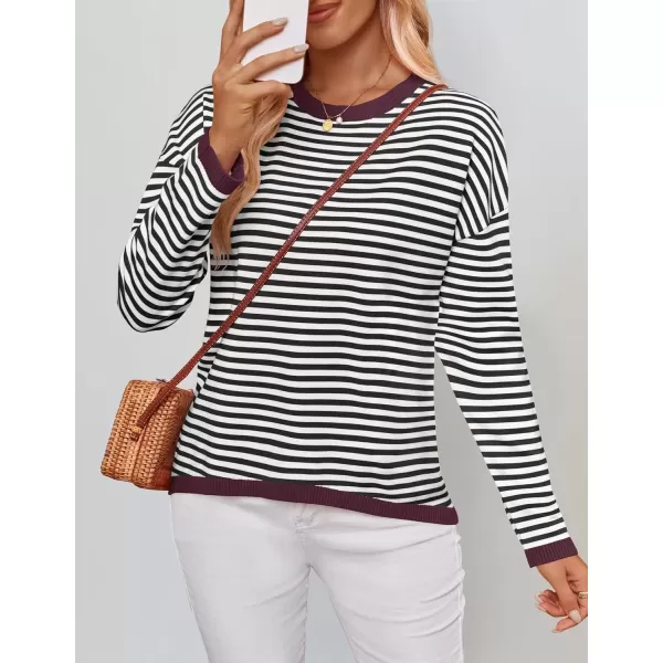 imageZESICA Womens 2024 Fall Striped Sweaters Long Sleeve Crew Neck Shirts Color Block Lightweight Pullover TopsDim