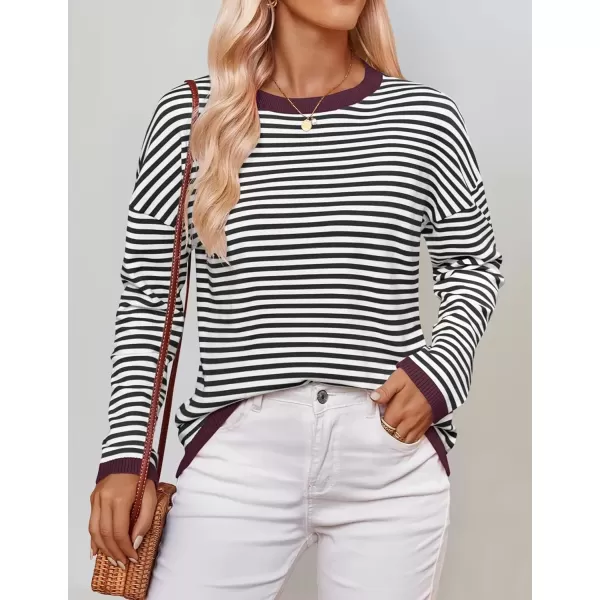 imageZESICA Womens 2024 Fall Striped Sweaters Long Sleeve Crew Neck Shirts Color Block Lightweight Pullover TopsDim
