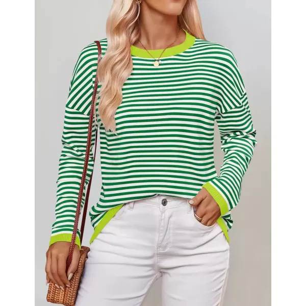 imageZESICA Womens 2024 Fall Striped Sweaters Long Sleeve Crew Neck Shirts Color Block Lightweight Pullover TopsGrass