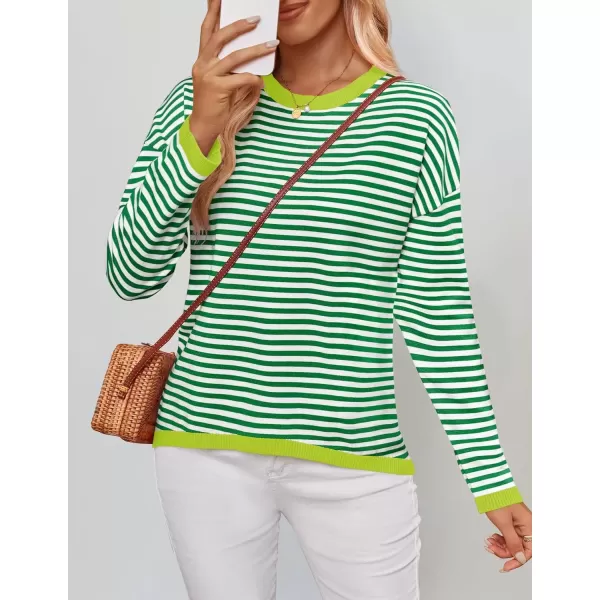 imageZESICA Womens 2024 Fall Striped Sweaters Long Sleeve Crew Neck Shirts Color Block Lightweight Pullover TopsGrass