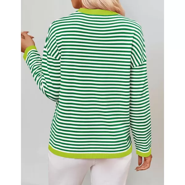 imageZESICA Womens 2024 Fall Striped Sweaters Long Sleeve Crew Neck Shirts Color Block Lightweight Pullover TopsGrass