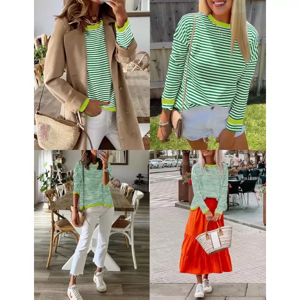 imageZESICA Womens 2024 Fall Striped Sweaters Long Sleeve Crew Neck Shirts Color Block Lightweight Pullover TopsGrass