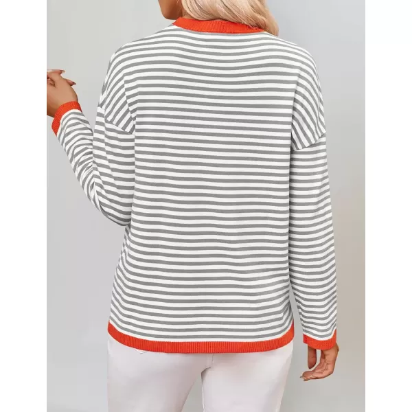 imageZESICA Womens 2024 Fall Striped Sweaters Long Sleeve Crew Neck Shirts Color Block Lightweight Pullover TopsGrey