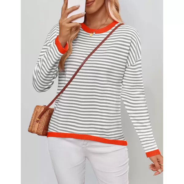 imageZESICA Womens 2024 Fall Striped Sweaters Long Sleeve Crew Neck Shirts Color Block Lightweight Pullover TopsGrey