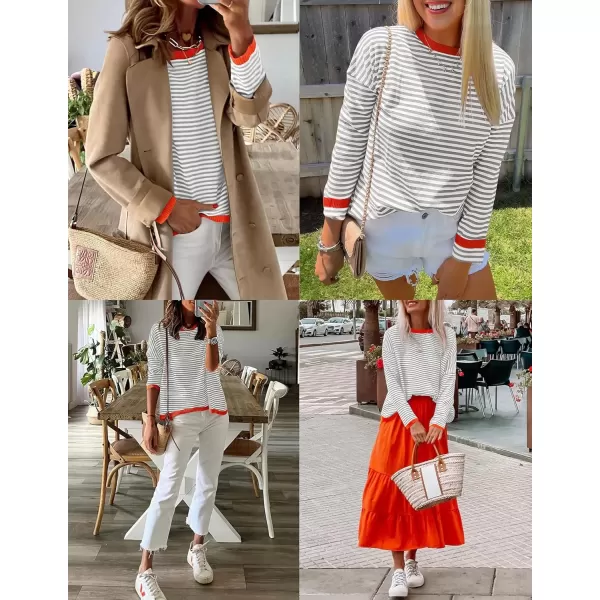 imageZESICA Womens 2024 Fall Striped Sweaters Long Sleeve Crew Neck Shirts Color Block Lightweight Pullover TopsGrey