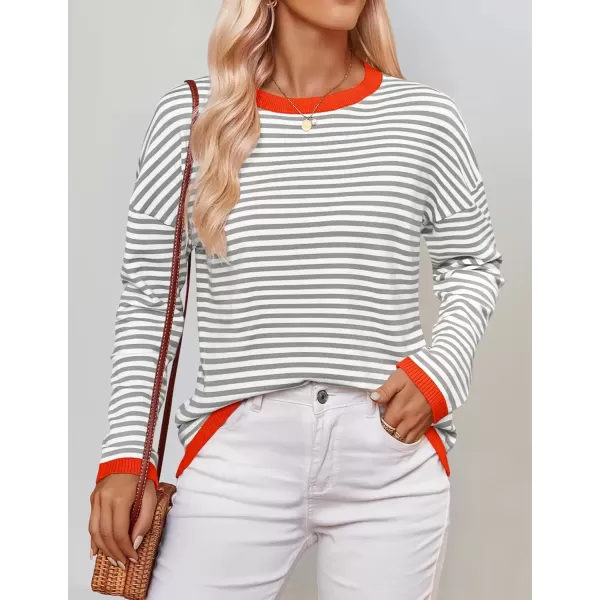 imageZESICA Womens 2024 Fall Striped Sweaters Long Sleeve Crew Neck Shirts Color Block Lightweight Pullover TopsGrey